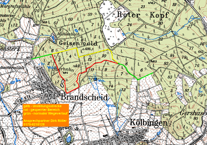 Umleitung des WesterwaldSteigs im Bereich Brandscheid