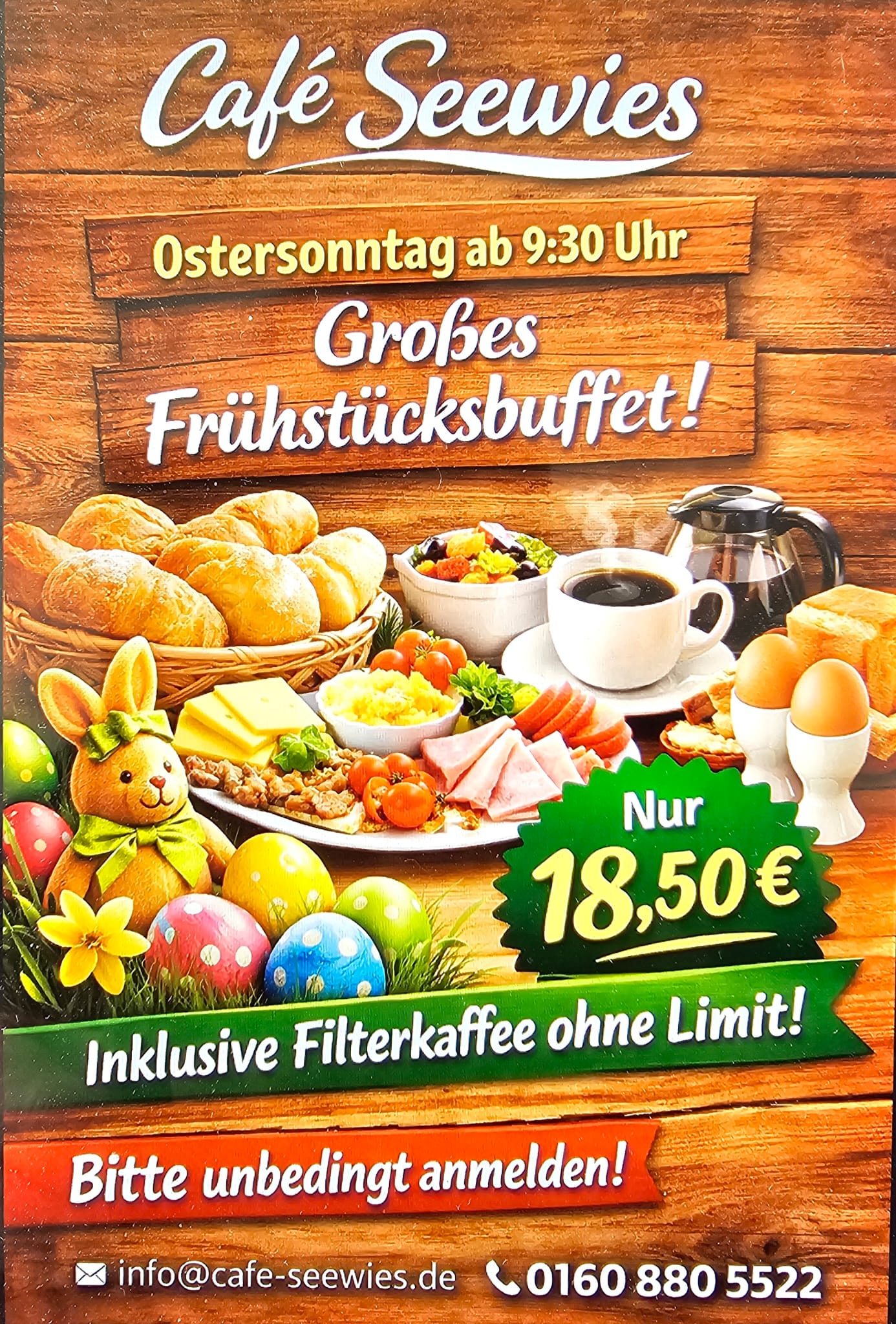 Großes Oster-Frühstücksbuffet im Café Seewies!